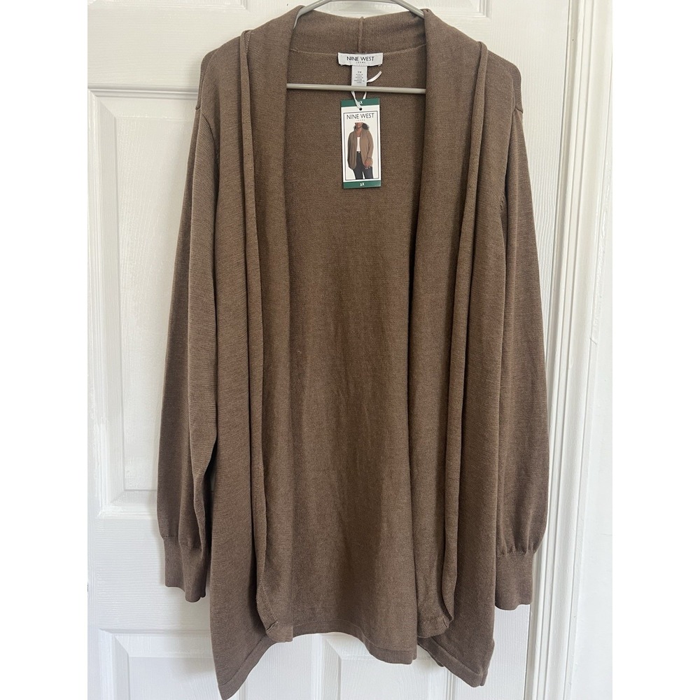 Nine West Jeans Open Front Cardigan Plus Size 3X Brown Soft Knit Cozy Sweater - Picture 2 of 7